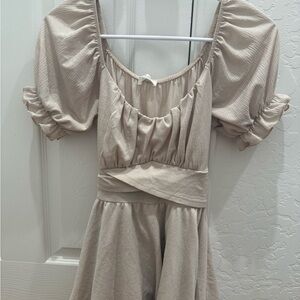 Beige Puff Sleeve Romper